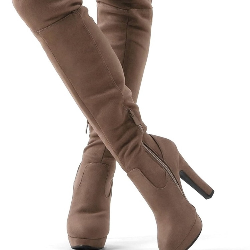 Dream Pairs khaki platform thigh high boot